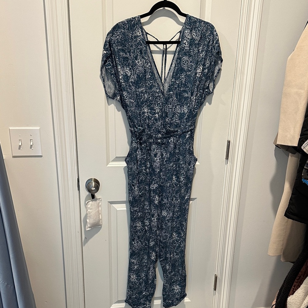 Free People Navy Patterned Jumpsuit